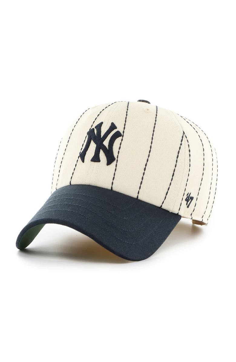'47 Men's '47 x Rawlings Natural/Navy New York Yankees Pinstripe Clean Up Adjustable Hat, Alternate, color, Natural