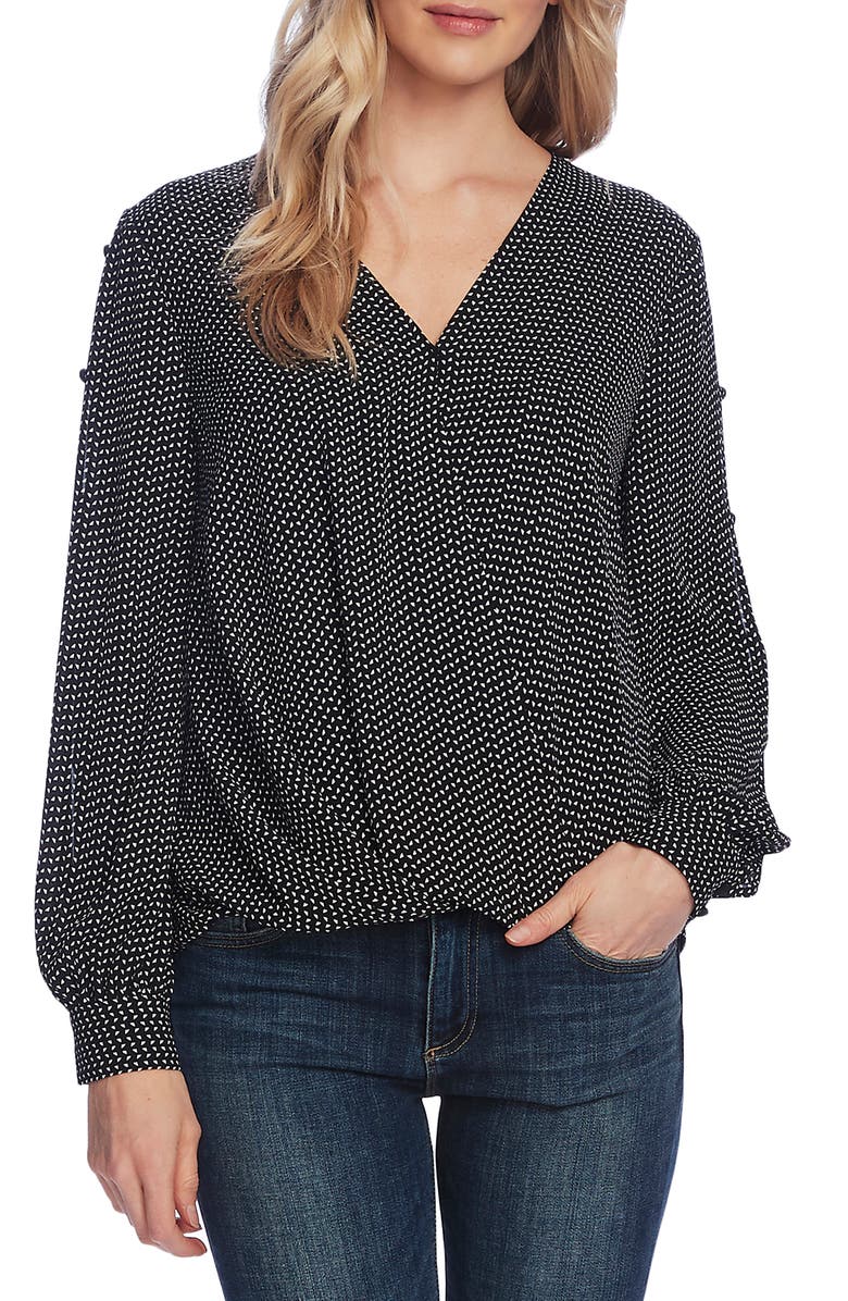 Vince Camuto Textured Fragments Print Split Sleeve Top, Main, color,