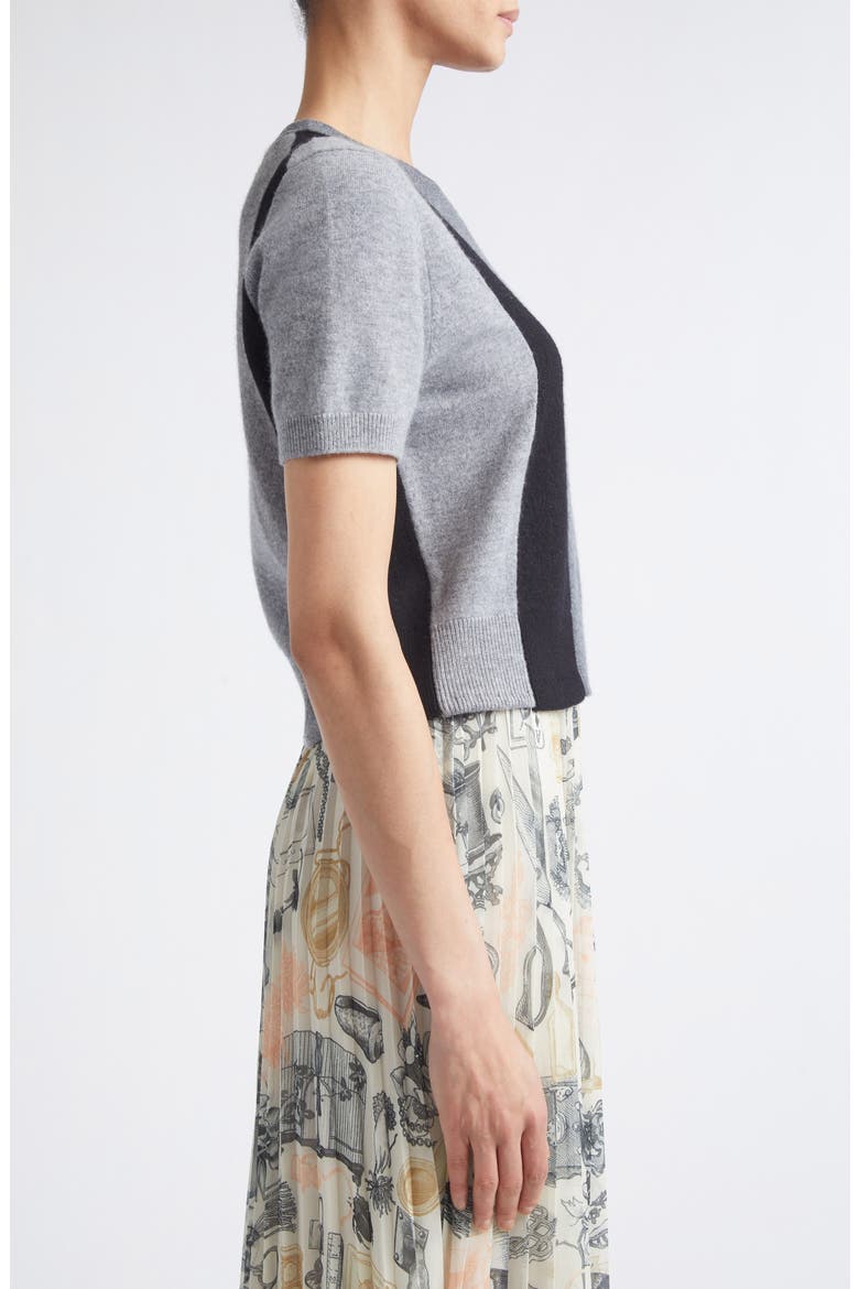 Asymmetrical Paneled Short Sleeve Wool Sweater, Alternate, color, CHARCOAL MULTI