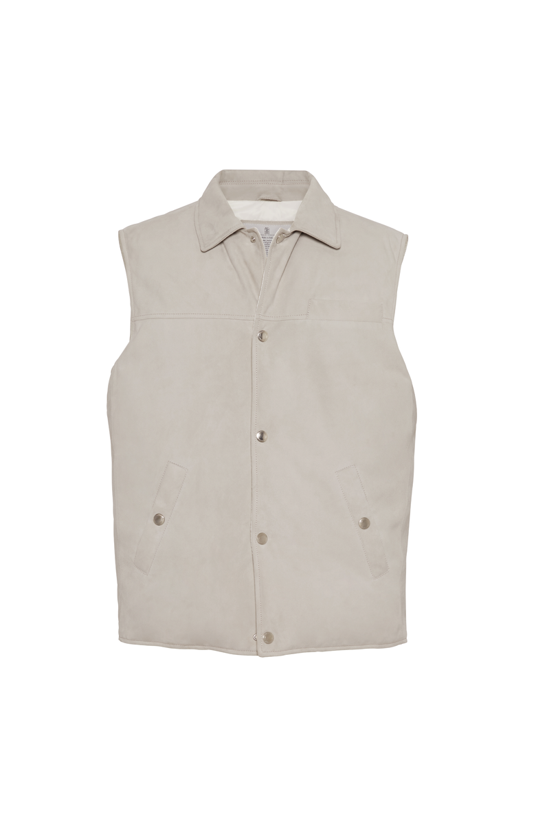Brunello Cucinelli Suede down vest, Main, color, Ivory