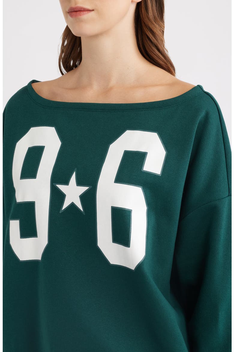 Off the Shoulder Graphic Sweatshirt, Alternate, color, GREEN