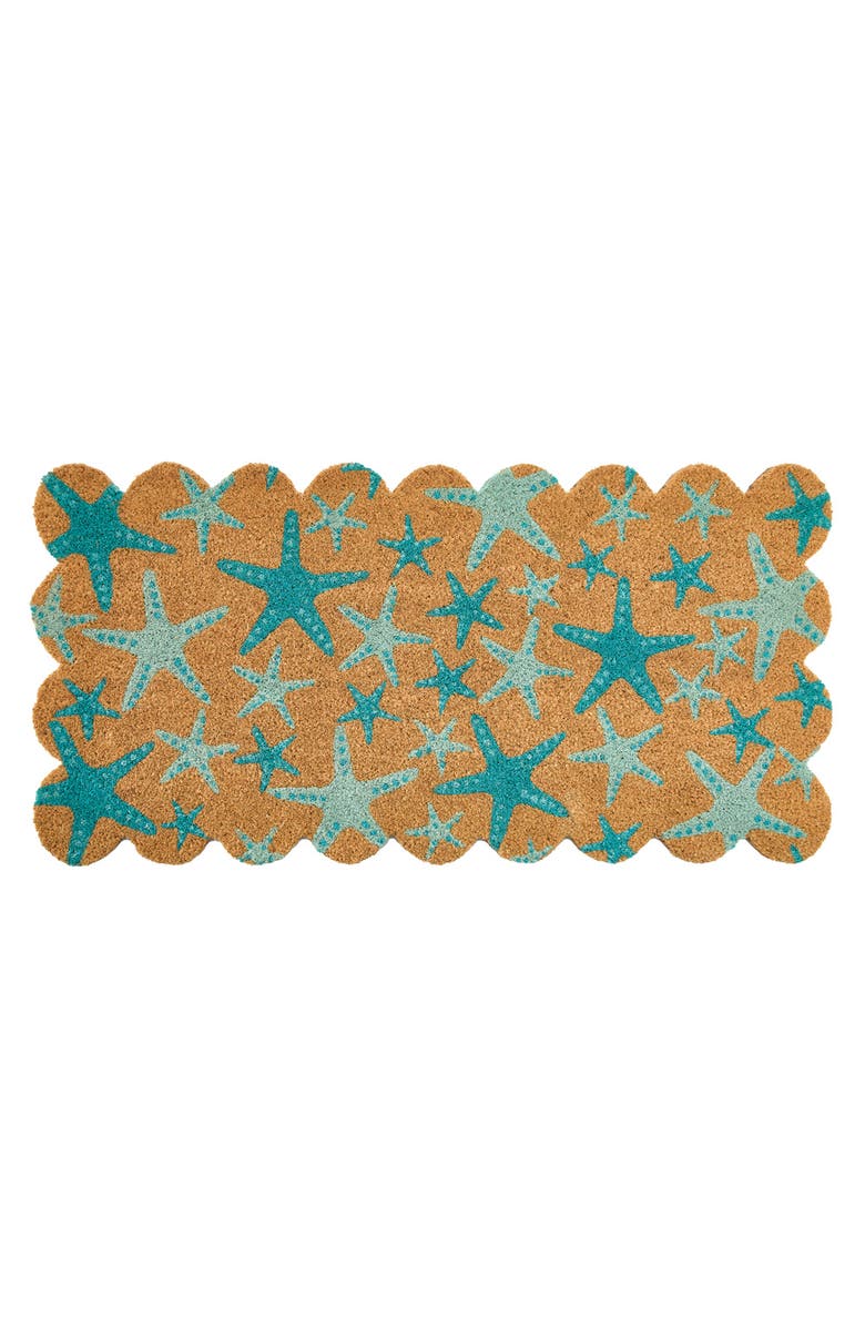 mDesign Starfish Coir Doormat for Indoor/Outdoor Entrance, Non-Slip Backing, 20" x 40", Natural/Blue, Main, color,