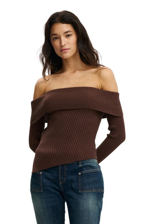 Cotton On Asym Rib Off Shoulder Knit In Brown