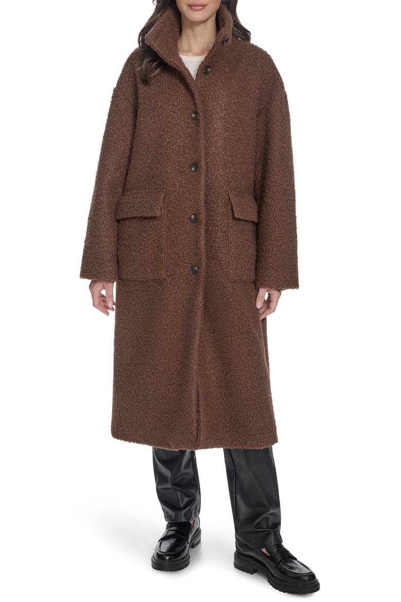 Bouclé Longline Cocoon Car Coat, Main, color, BROWN
