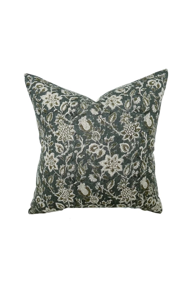 Willow Deep Blue & Sage Floral Pillow Cover, Main, color, Slate Blue