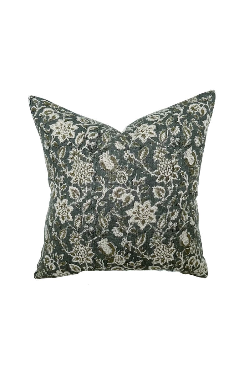 Linen & James Willow Deep Blue & Sage Floral Pillow Cover, Main, color, Slate Blue