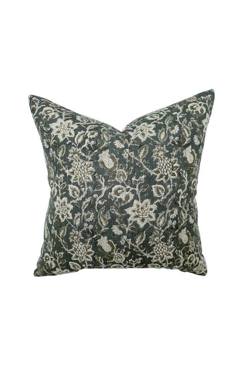 Willow Deep Blue & Sage Floral Pillow Cover