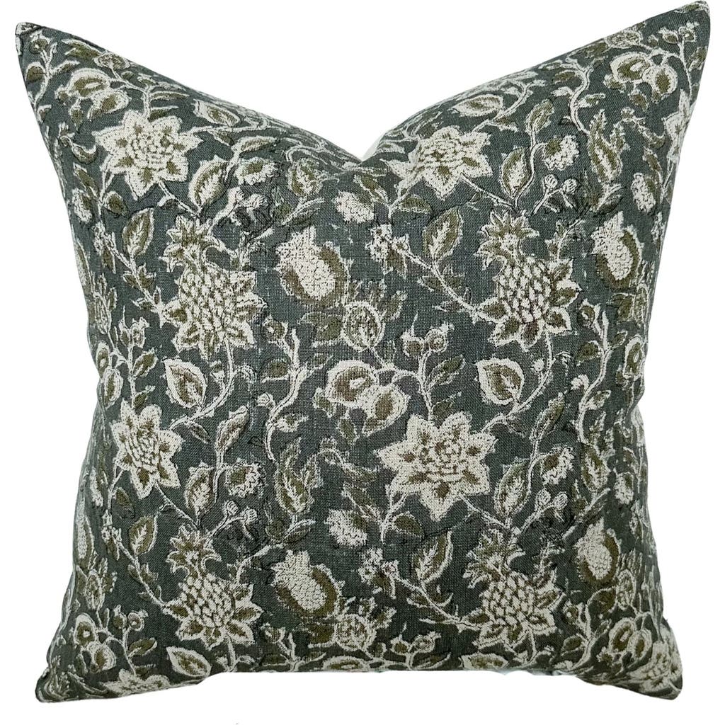 Linen & James Willow Deep Blue & Sage Floral Pillow Cover In Slate Blue