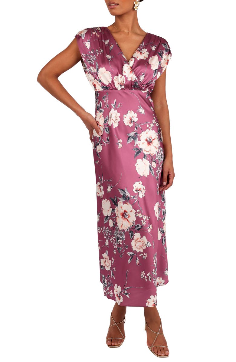 Petal & Pup Amarlee Floral Satin Maxi Dress, Main, color, Dark Rose Floral