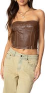 EDIKTED Moss Faux Leather Lace-Up Corset Top