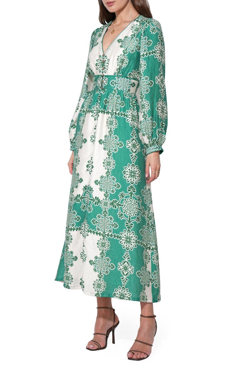 Athena Long Sleeve Maxi Dress, Alternate, color, JADE/ CREAM