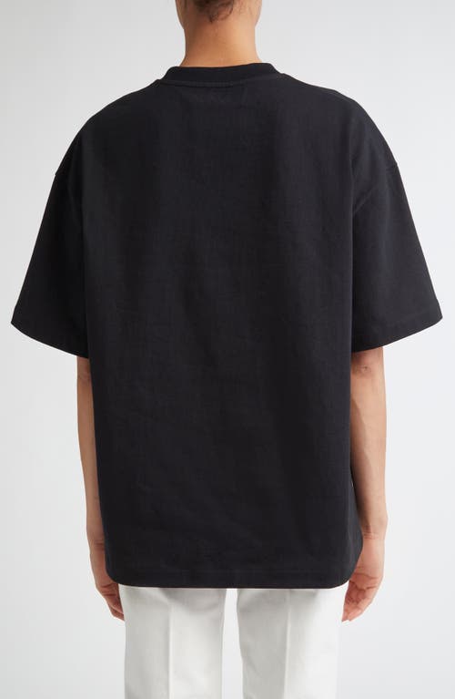 Jil Sander Round Neck Black Cotton T-shirt With Tonal Logo Print In Black