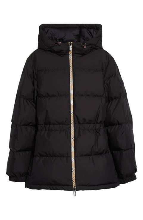 【BURBERRY】lady's フード付き downjacket navy／black／camel VTG Burberry Brit Woman Down Puffer Fur Hooded Jacket | eBay