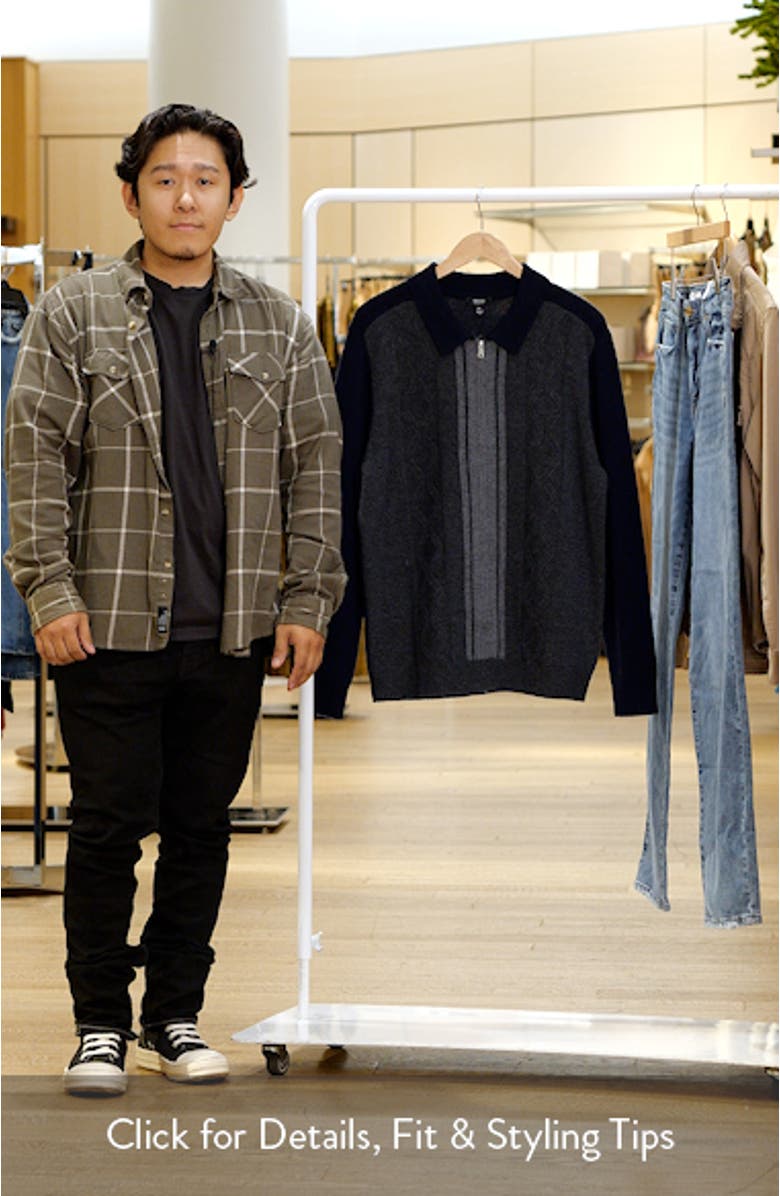 Tennant Stripe Colorblock Zip Front Wool Cable Stitch Cardigan, sales video thumbnail