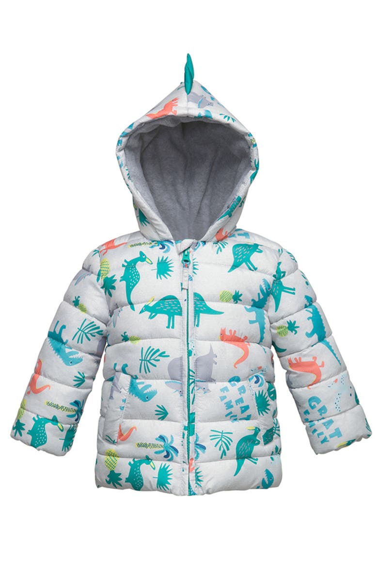 Dino Fleece Hooded Puffer Jacket, Main, color, Grey Dino