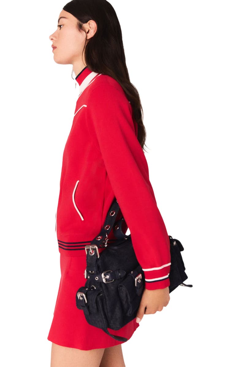 maje Zipped cardigan with elastic waist, Alternate, color, 