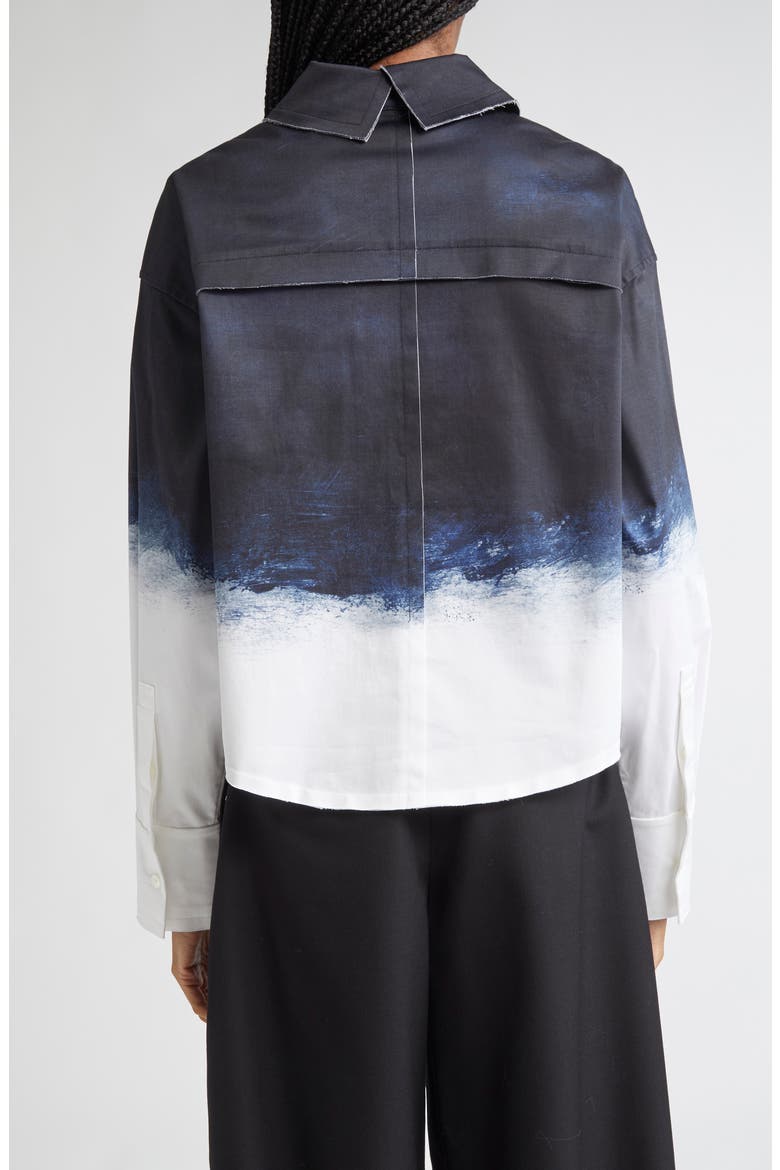 Smudged Button Front Stretch Cotton Canvas Top, Alternate, color, NAVY / WHITE