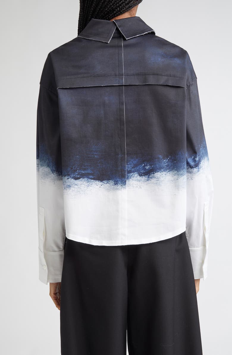 Jason Wu Collection Smudged Button Front Stretch Cotton Canvas Top, Alternate, color, Navy / White