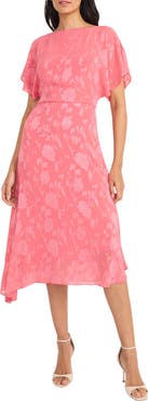 Maggy London Floral Jacquard Asymmetric Midi Dress