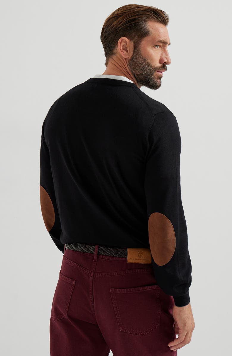 Brunello Cucinelli Lightweight sweater with patches, Alternate, color, Black