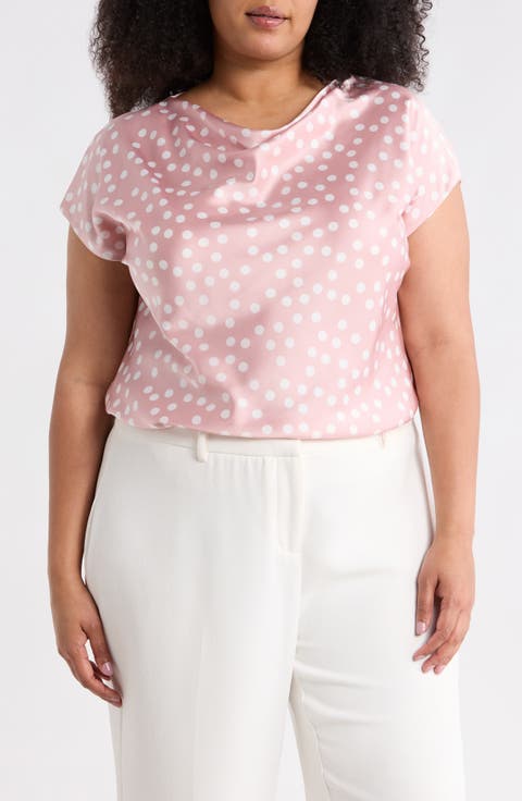 Cowl Neck Cap Sleeve Satin Top (Plus)