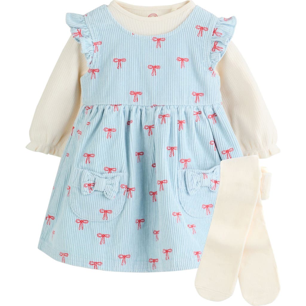 Next Babies' Bow Corduroy Pinafore Dress, Bodysuit & Socks Set In Blue