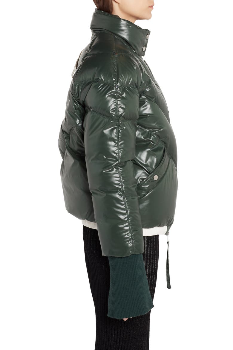 x 2 1952 Yalou Knit Sleeve Lacquered Down Puffer Coat, Alternate, color, GREEN