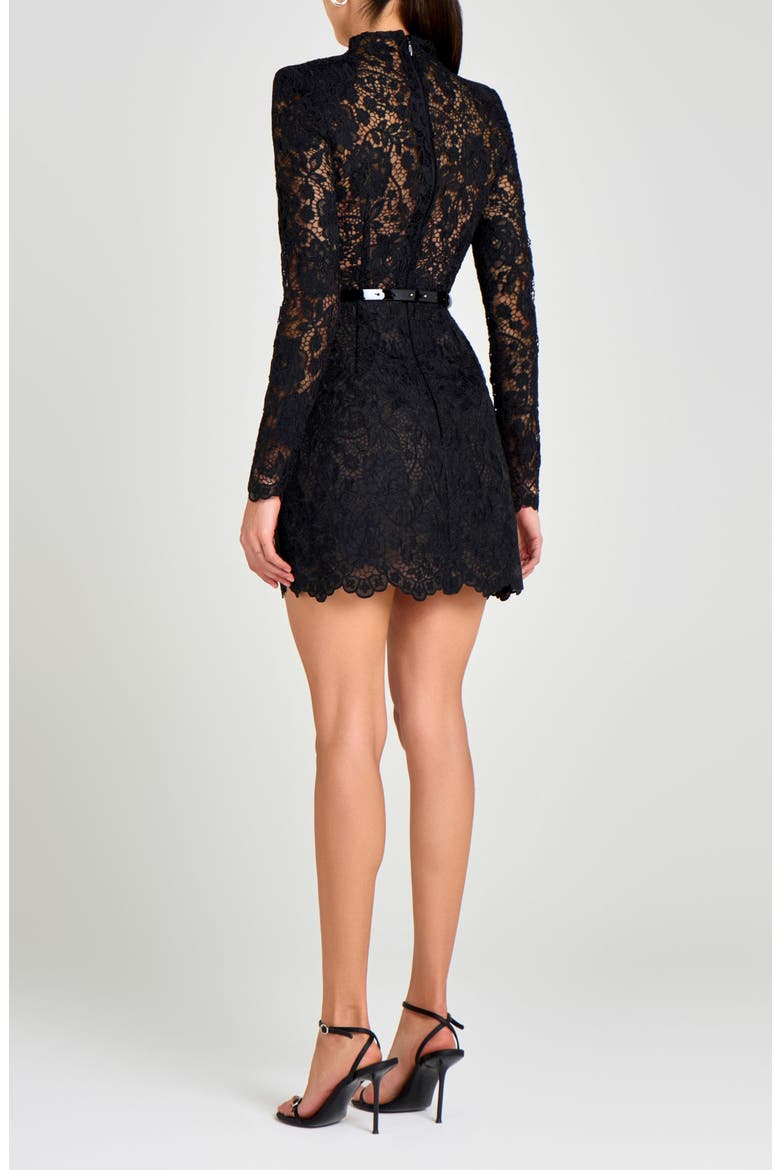 Addison Long Sleeve Lace Overlay Cocktail Minidress, Alternate, color, BLACK