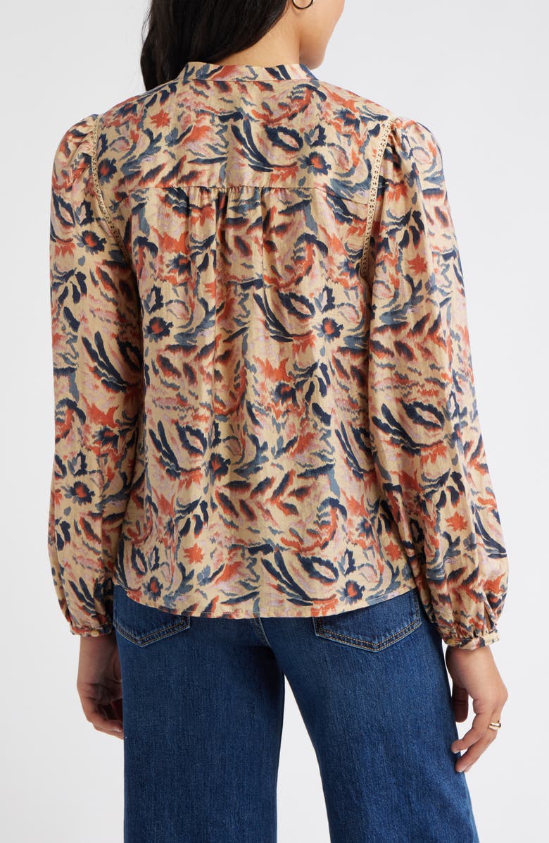 Caslon<sup>®</sup> Embroidered Inset Top, Alternate, color, Tan- Navy Ikat Blossom