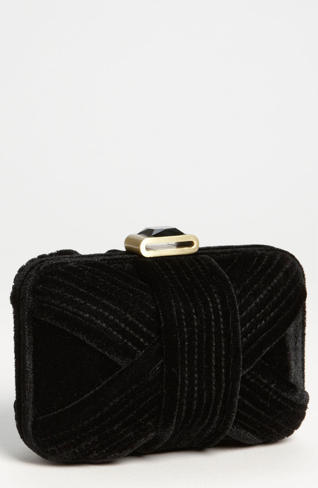 Velvet Minaudiere Box Clutch, Main, color, BLACK