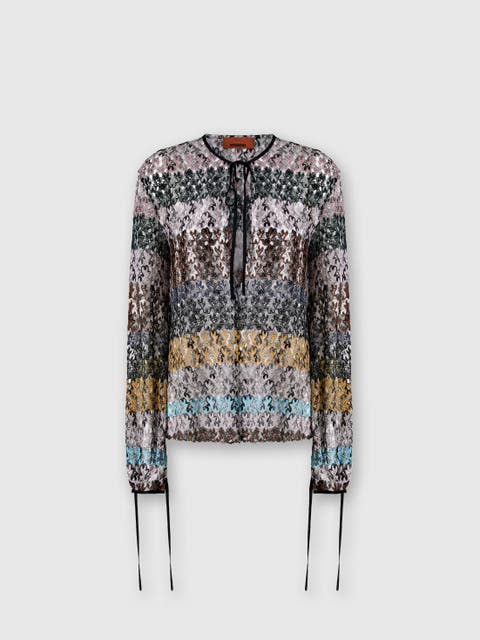 Crew Neck Blouse In Embroidered Lace