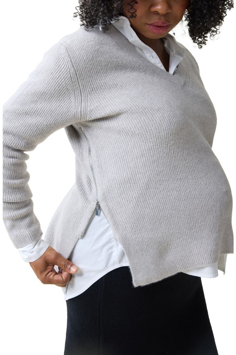Side Zip Maternity/Nursing Sweater, Alternate, color, LIGHT GRAY