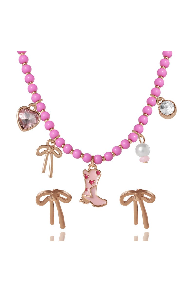 Jessica Simpson Kids Kids Charm Necklace & Earrings Set, Main, color, Pink, Red, Gold