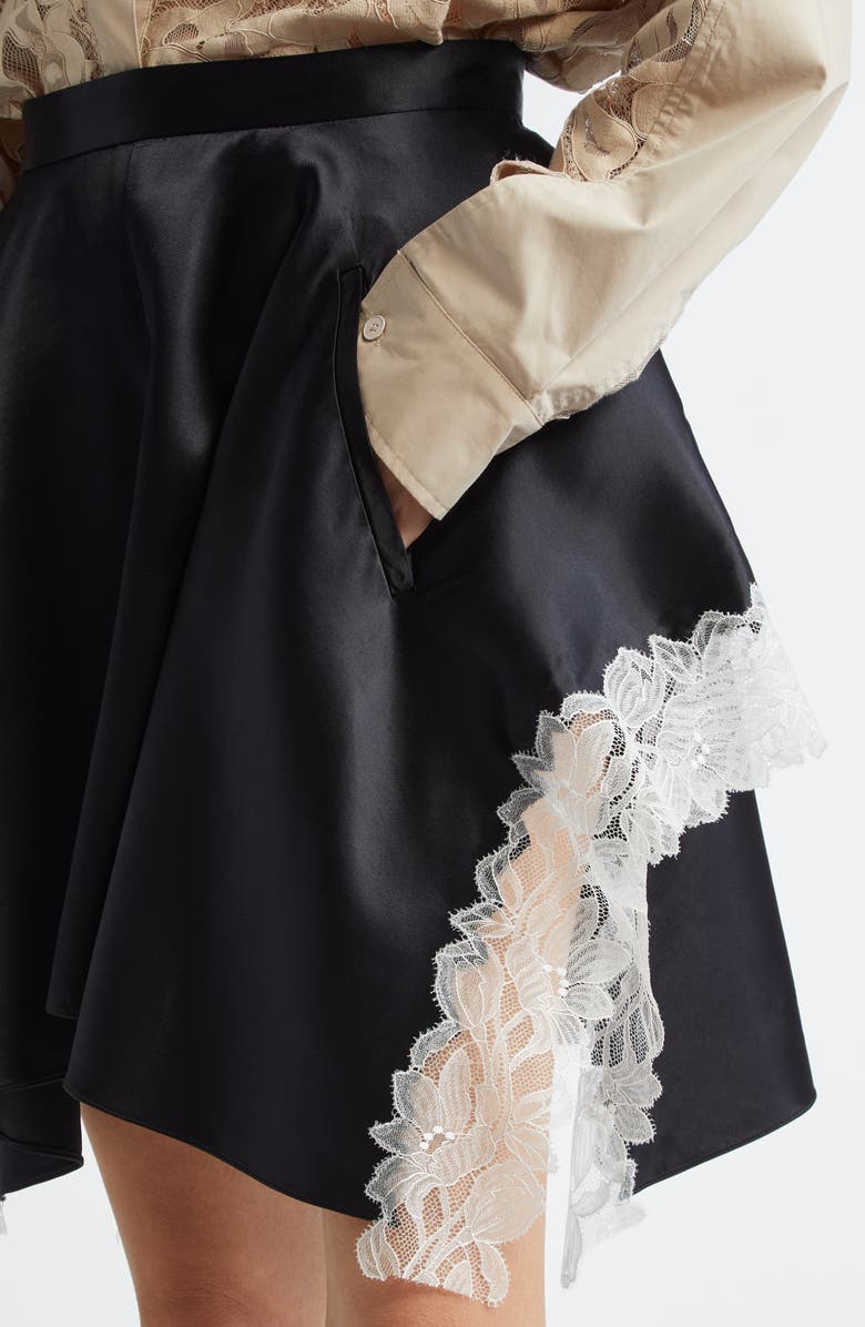 3.1 Phillip Lim Lace Detail Liquid Satin Flounce Miniskirt, Alternate, color, Black-Ivory