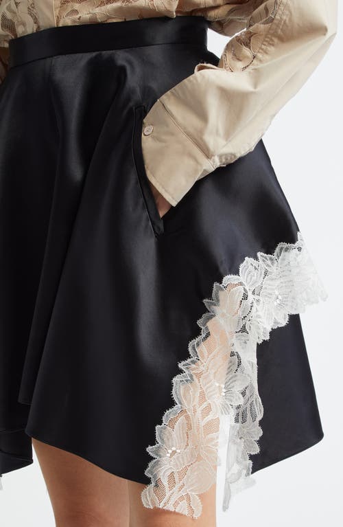 3.1 Phillip Lim Lace Detail Liquid Satin Flounce Miniskirt In Black-ivory