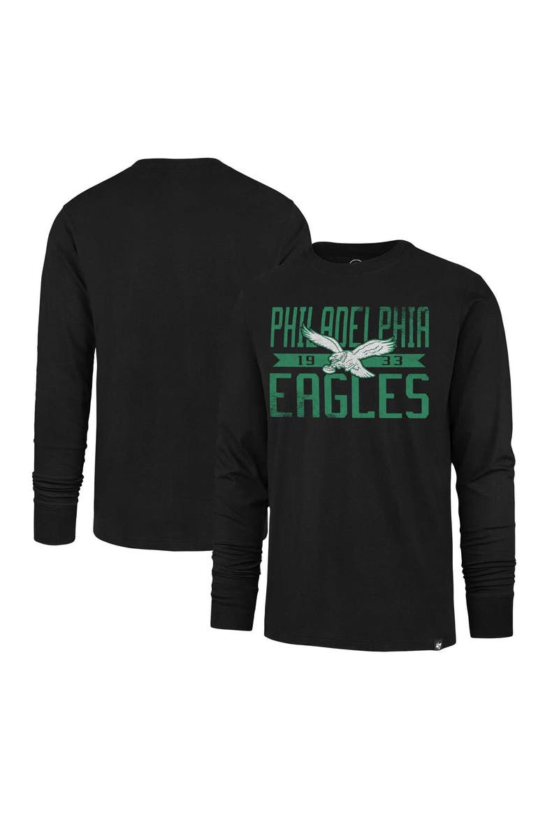 Men's '47 Black Philadelphia Eagles Wide Out Franklin Long Sleeve T-Shirt, Main, color, Black