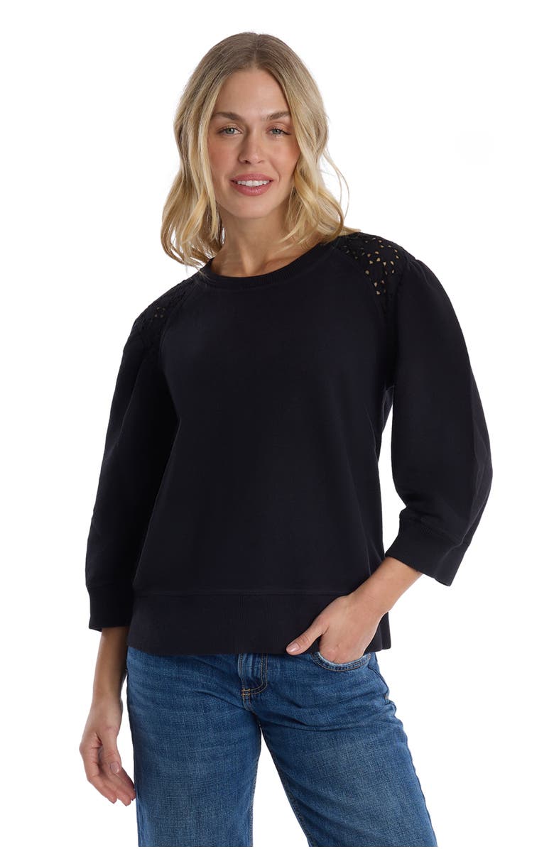 Wilt 3/4 Sleeve with Eyelet Mix Top, Main, color, Black