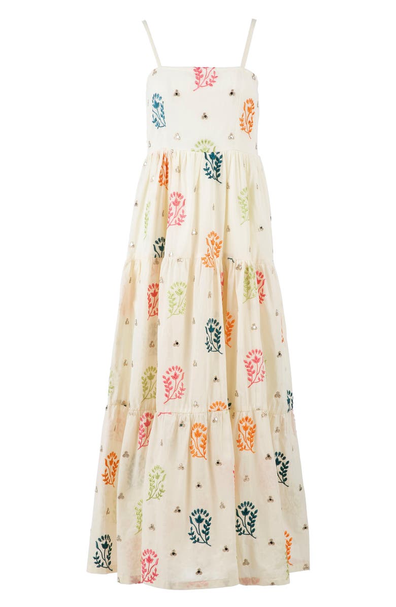 holiCHIC Embroidered Floral & Crystal Detail Cotton Maxi Dress, Alternate, color, 