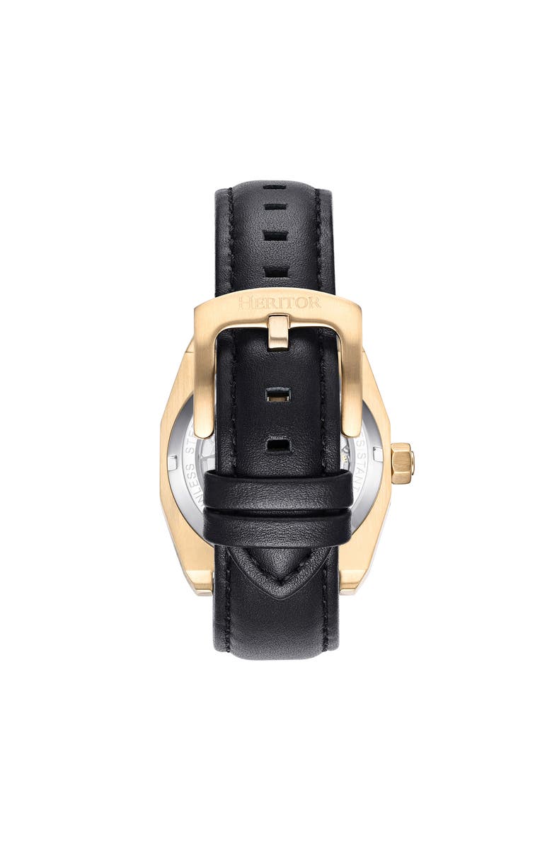 Heritor Automatic Elliott Leather-Band Watch, Alternate, color, Gold/Black