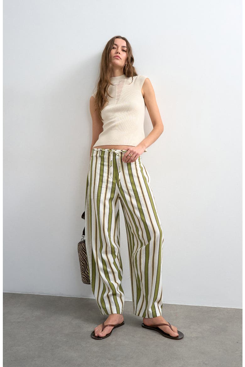 Stripe Wide Leg Linen & Cotton Pants, Alternate, color, MGREEN
