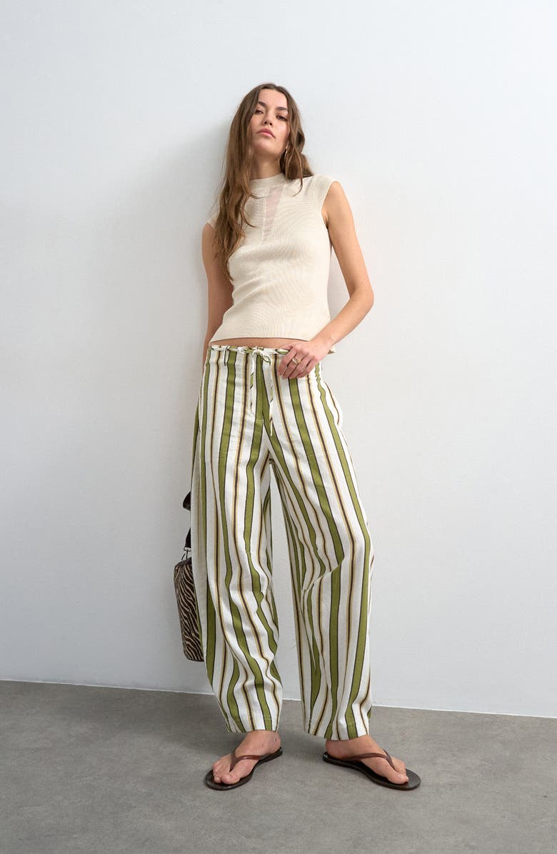Topshop Stripe Wide Leg Linen & Cotton Pants, Alternate, color,