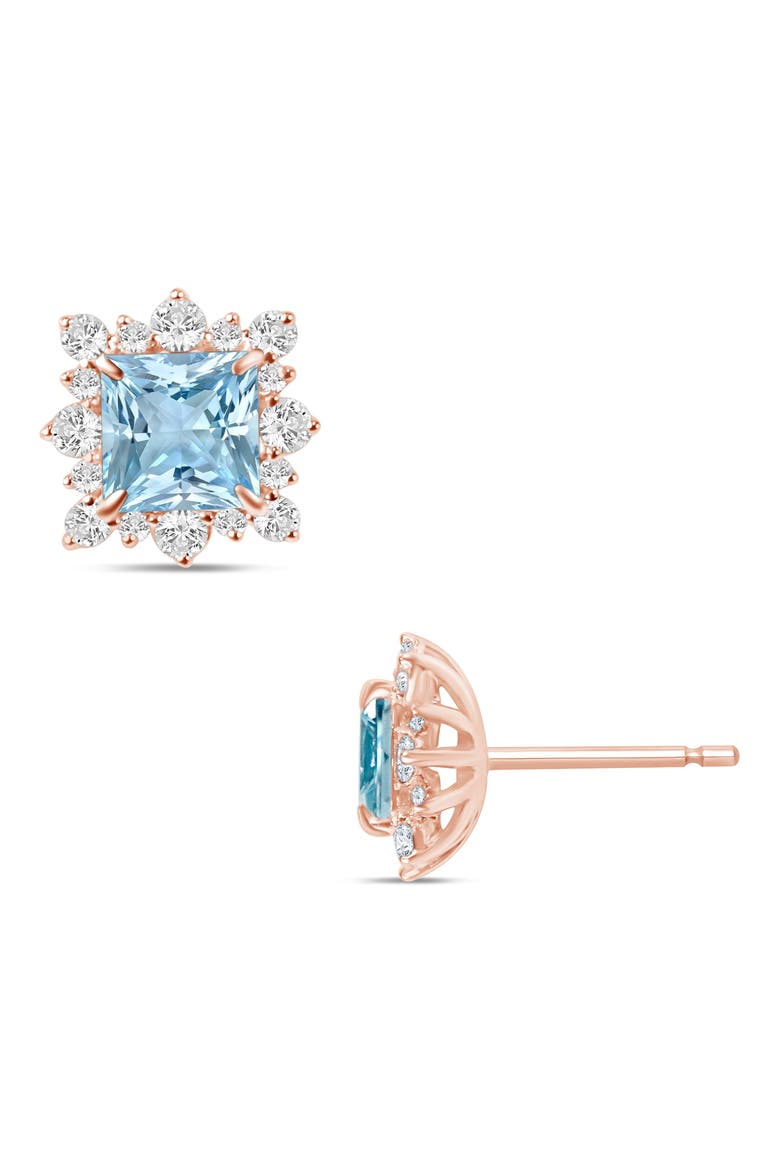 Princess Aquamarine & Diamond Stud Earrings - 0.5ctw., Main, color, PINK