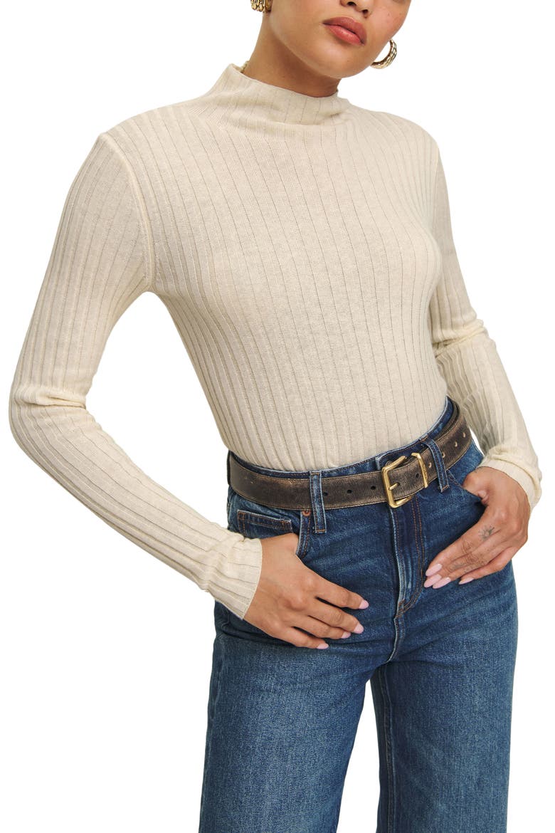 Cori Rib Funnel Neck Sweater, Main, color, ALMOND