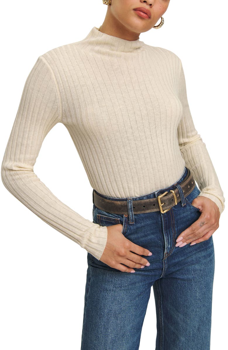 Reformation Cori Rib Funnel Neck Sweater, Main, color, Almond