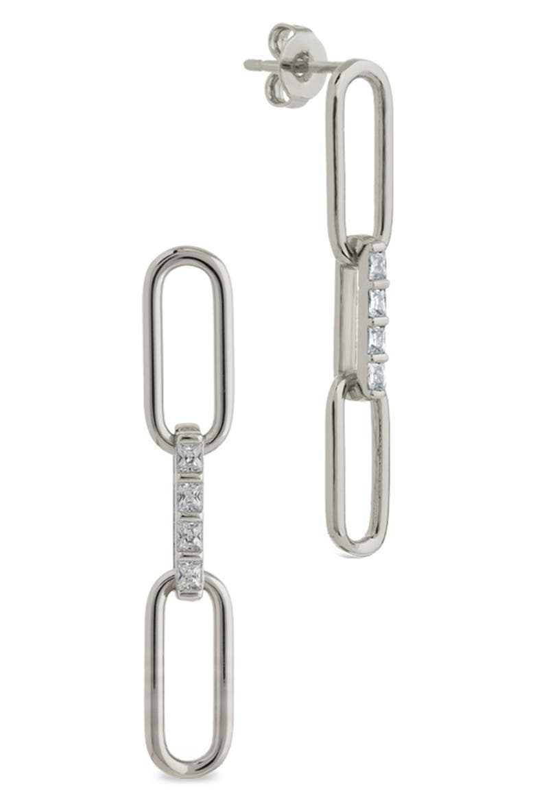 Daniella Baguette Link Drop Earrings, Main, color, SILVER