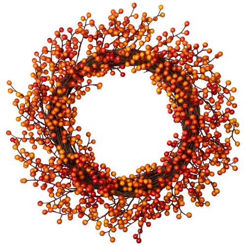 Northlight Artificial Berries Fall Harvest Twig Wreath - 18" - Orange in Red 