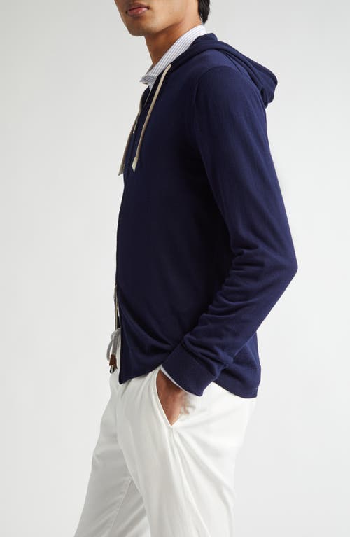 Shop Eleventy Full Zip Wool Hooded Sweater In Blue