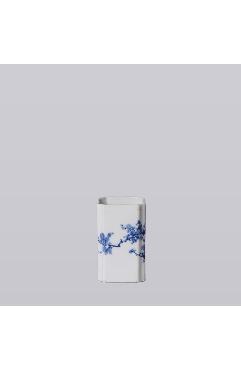 Cobalt Guild 1920s Blue and White Porcelain Cherry Blossom Square Vase, Main, color, Blue And White