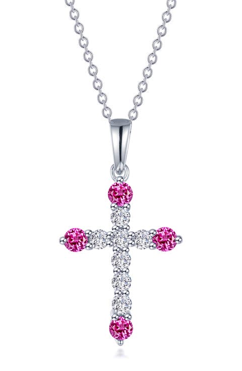 Simulated Semiprecious Birthstone Cross Necklace