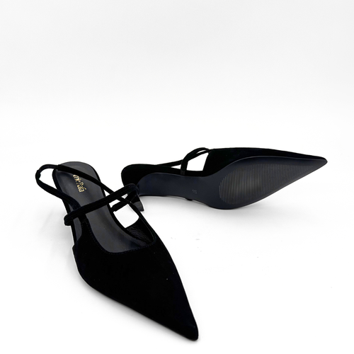 Amie Rafa Connie Slingback Suede Heels In Black